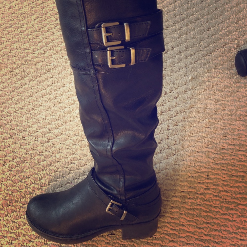 Black Buckled Heeled Riding Boots